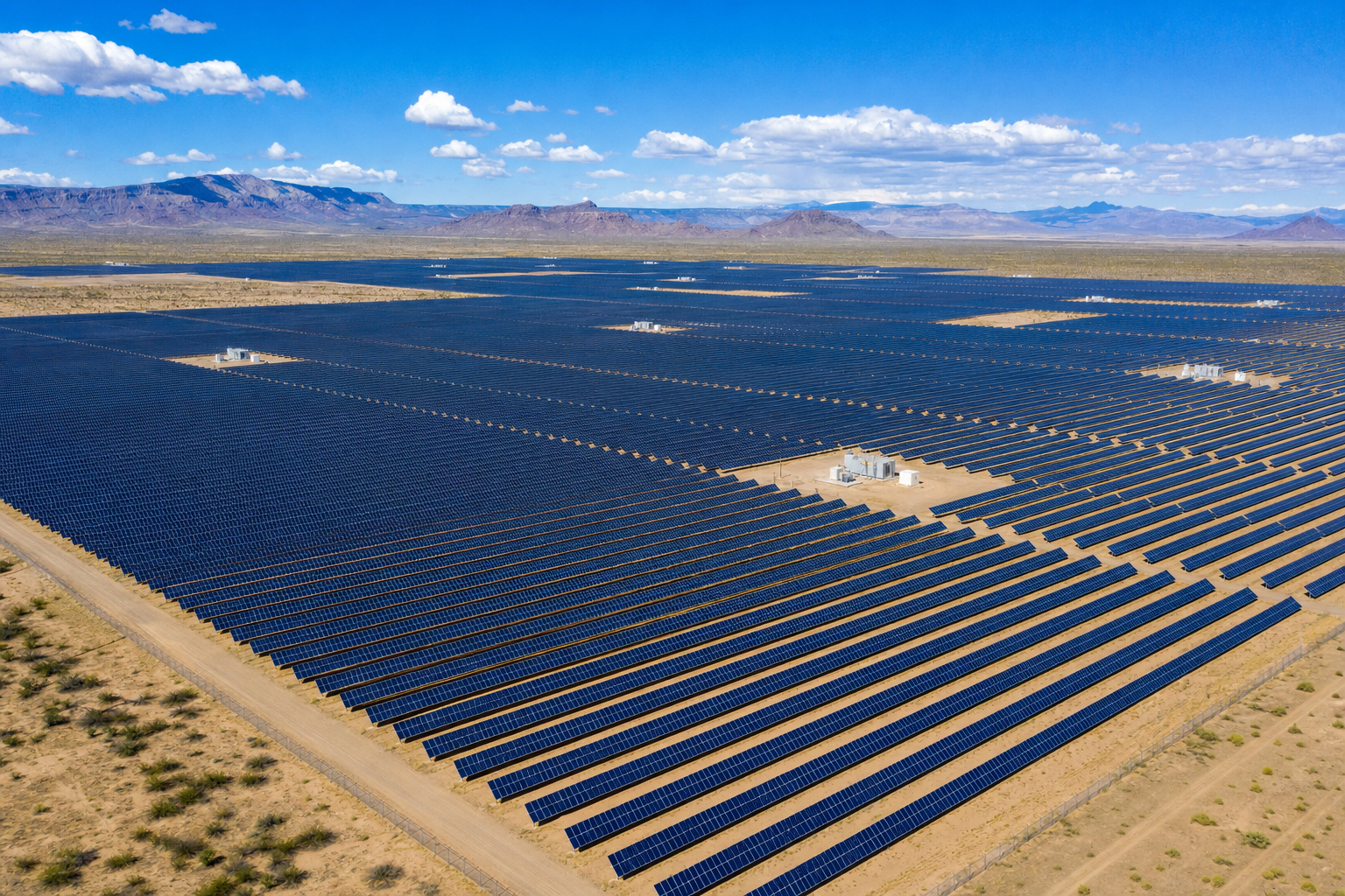Solar panels under a bright Arizona sky