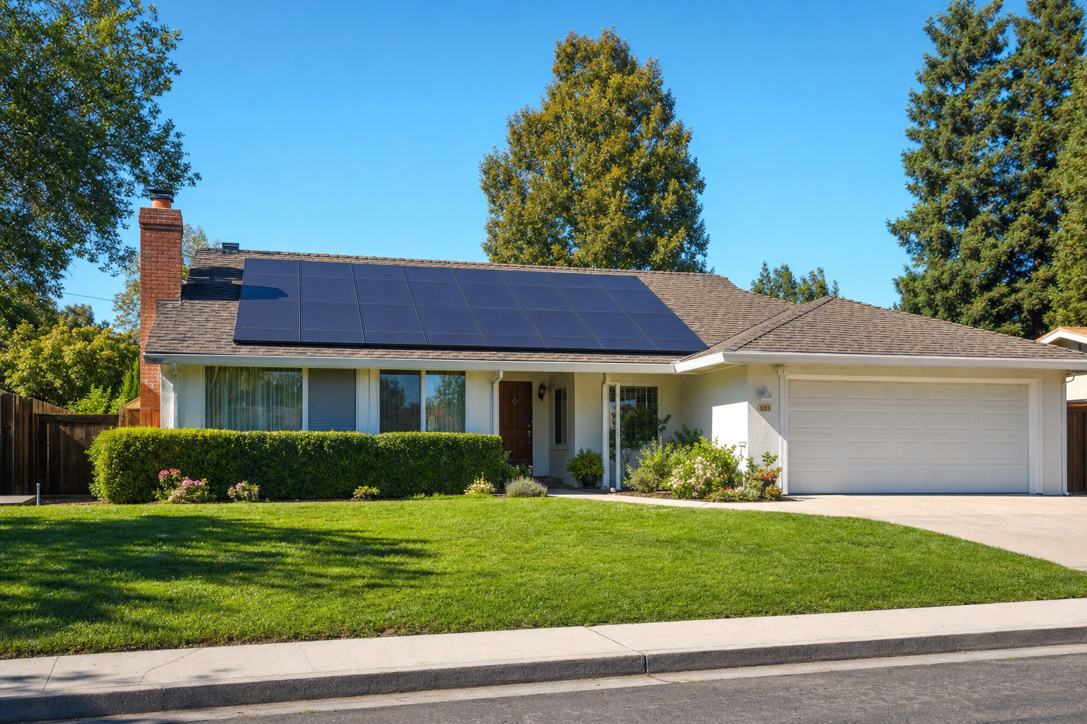 Suburban home in Aurora Colorado with solar panels installed on roof